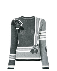 Женский серый свитер с круглым вырезом с цветочным принтом от Thom Browne