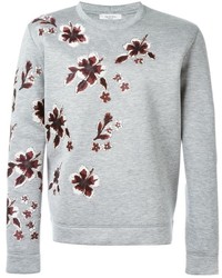 Мужской серый свитер с круглым вырезом с цветочным принтом от Valentino