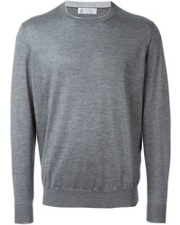 Мужской серый свитер с круглым вырезом от Brunello Cucinelli
