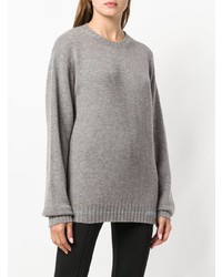 Женский серый свитер с круглым вырезом от Prada