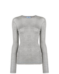 Женский серый свитер с круглым вырезом от Prada