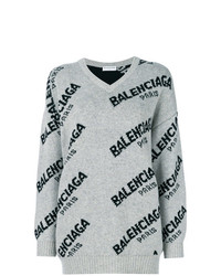 Серый свободный свитер с принтом от Balenciaga