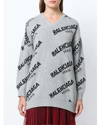 Серый свободный свитер с принтом от Balenciaga