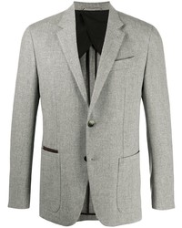 Серый твидовый пиджак с узором "в ёлочку"