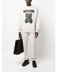 Мужской серый флисовый свитшот с принтом от Moschino