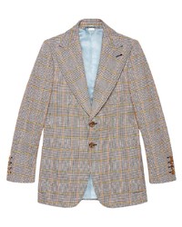 Мужской серый хлопковый пиджак в шотландскую клетку от Gucci