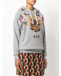 Женский серый худи с вышивкой от Gucci