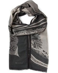 Женский серый шарф с "огурцами" от Etro