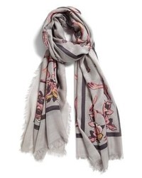 Серый шарф с цветочным принтом