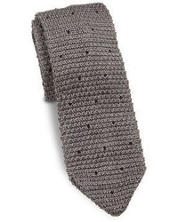 Серый шелковый галстук в горошек