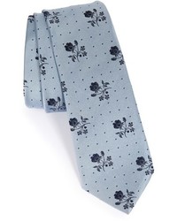 Серый шелковый галстук с цветочным принтом