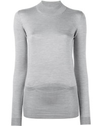 Серый шелковый свитер с круглым вырезом