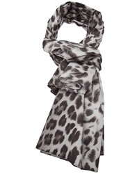 Женский серый шелковый шарф с леопардовым принтом от Barbara Bui