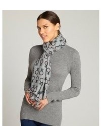 Серый шелковый шарф с принтом