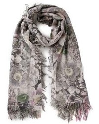 Женский серый шелковый шарф с цветочным принтом от Faliero Sarti