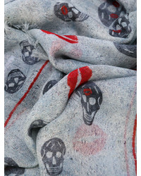 Мужской серый шелковый шарф от Alexander McQueen