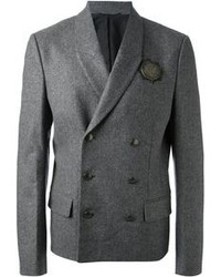 Серый шерстяной двубортный пиджак