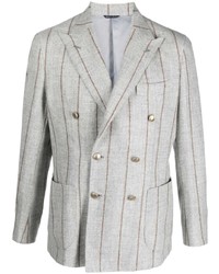 Мужской серый шерстяной двубортный пиджак в вертикальную полоску от GABO NAPOLI