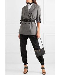 Женский серый шерстяной двубортный пиджак в клетку от Prada