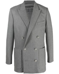 Мужской серый шерстяной двубортный пиджак от Balmain