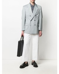 Мужской серый шерстяной двубортный пиджак от Paura