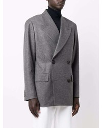 Мужской серый шерстяной двубортный пиджак от Alexander McQueen