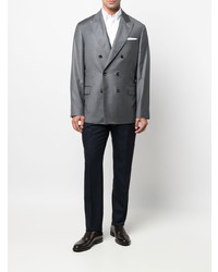 Мужской серый шерстяной двубортный пиджак от Brunello Cucinelli