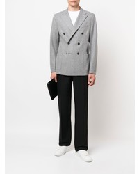Мужской серый шерстяной двубортный пиджак от Eleventy