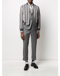 Мужской серый шерстяной пиджак в вертикальную полоску от Thom Browne