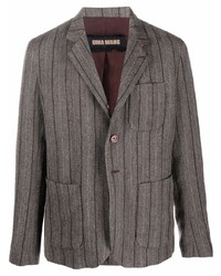 Мужской серый шерстяной пиджак в вертикальную полоску от Uma Wang