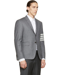 Мужской серый шерстяной пиджак в горизонтальную полоску от Thom Browne
