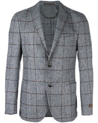 Мужской серый шерстяной пиджак в клетку от Corneliani