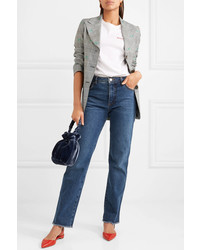 Женский серый шерстяной пиджак в клетку от ALEXACHUNG