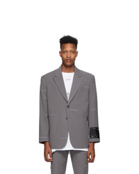 Серый шерстяной пиджак с вышивкой