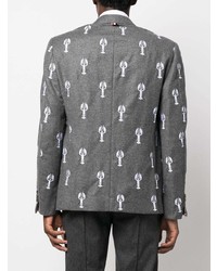 Мужской серый шерстяной пиджак с вышивкой от Thom Browne