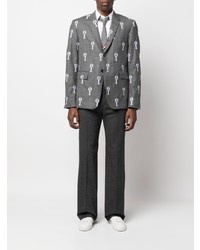 Мужской серый шерстяной пиджак с вышивкой от Thom Browne