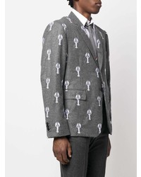 Мужской серый шерстяной пиджак с вышивкой от Thom Browne