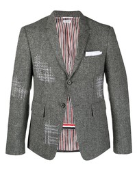 Мужской серый шерстяной пиджак с вышивкой от Thom Browne