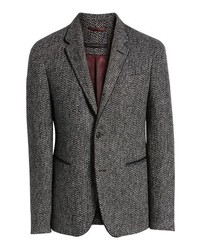 Серый шерстяной пиджак с узором "в ёлочку"