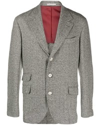 Мужской серый шерстяной пиджак с узором "в ёлочку" от Brunello Cucinelli