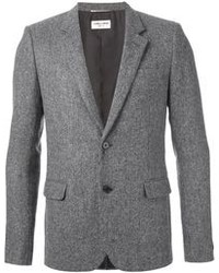 Мужской серый шерстяной пиджак с узором "в ёлочку" от Saint Laurent