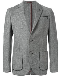 Мужской серый шерстяной пиджак с узором "в ёлочку"