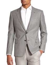 Серый шерстяной пиджак с узором "гусиные лапки"