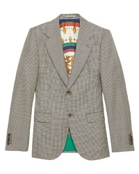 Мужской серый шерстяной пиджак с узором "гусиные лапки" от Gucci