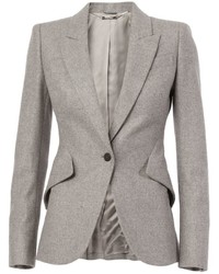 Женский серый шерстяной пиджак от Alexander McQueen