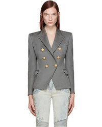 Женский серый шерстяной пиджак от Balmain