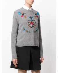 Женский серый шерстяной свитер с вышивкой от RED Valentino