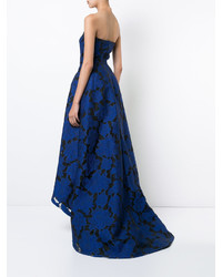 Синее вечернее платье из парчи с вышивкой от Oscar de la Renta