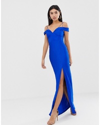 Синее вечернее платье с разрезом от AX Paris