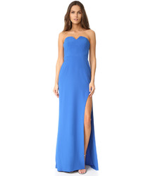 Синее вечернее платье с разрезом от Halston